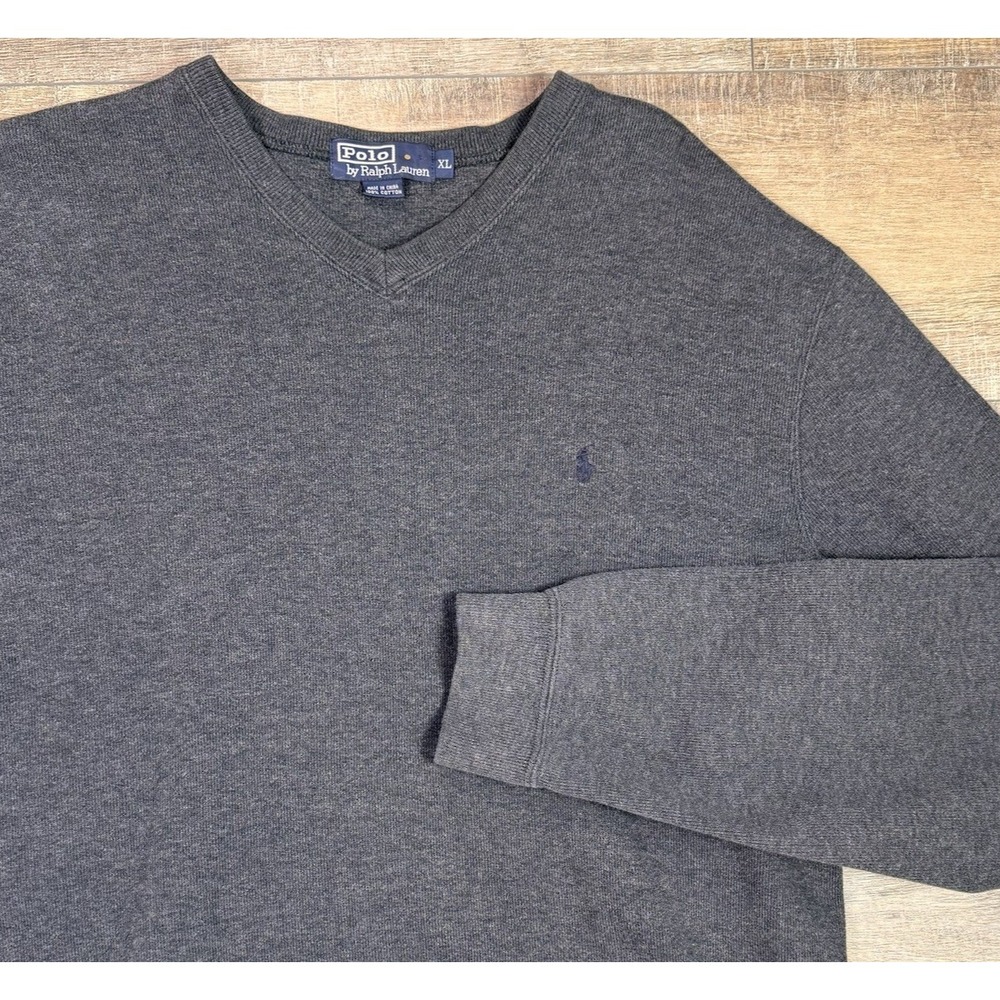Polo Ralph Lauren Vintage 90s Men's V Neck Sweater Size XL Dark Gray Navy Pony